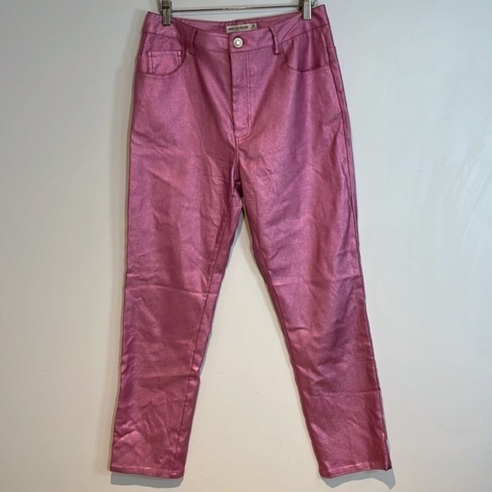 Anthropologie  Avec Les Filles Anja Metallic Stretch Pants SZ 28 Barbie pink